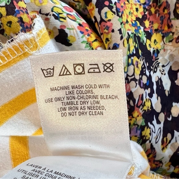 Anthropologie  Postmate Sleeveless Yellow White Stripe Floral Trim Sz Small Tank - Picture 10 of 10